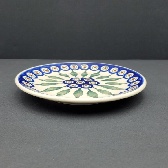 Polish Pottery Peacock Leaves Dessert Plate Peacock Salad Plate - Picture 5 of 6
